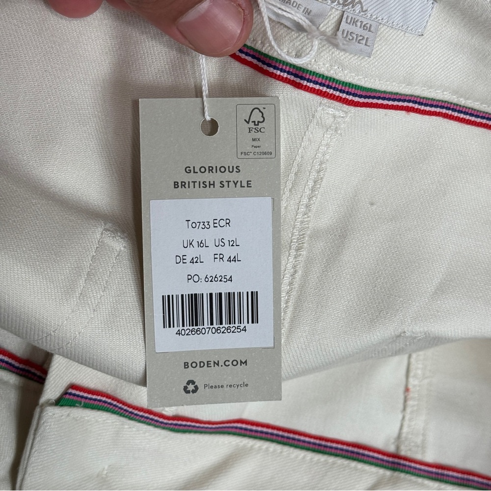 NWT Boden Women's Size 12L Glorious British Style Mini Skirt Beige White Pockets - Picture 8 of 16